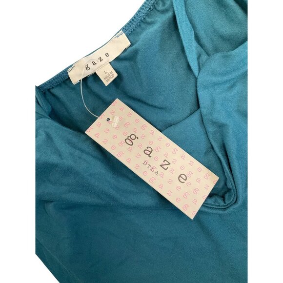 Teal Tie-Shoulder Tank Top By Gaze Size L Polyester/Spandex Square Neck Lightwei - Picture 2 of 5